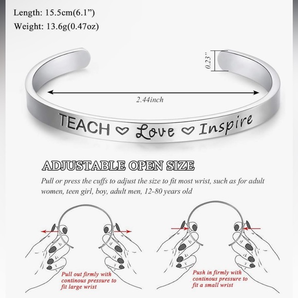 NWT Cerslimo Teacher Appreciation Stainless Steel Cuff Bangle Bracelet - Picture 3 of 11